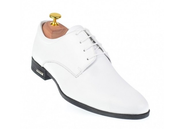 Pantofi albi barbati , eleganti din piele naturala box , GKR Alb - GKR80A
